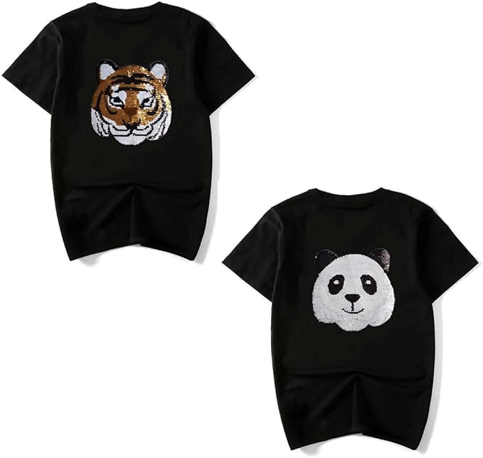 2 in One Panda and Tiger Face Sequins Patch