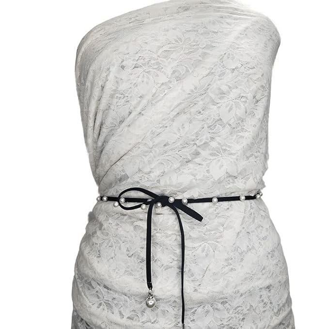 Cord Suede Belt with Pearl Accents