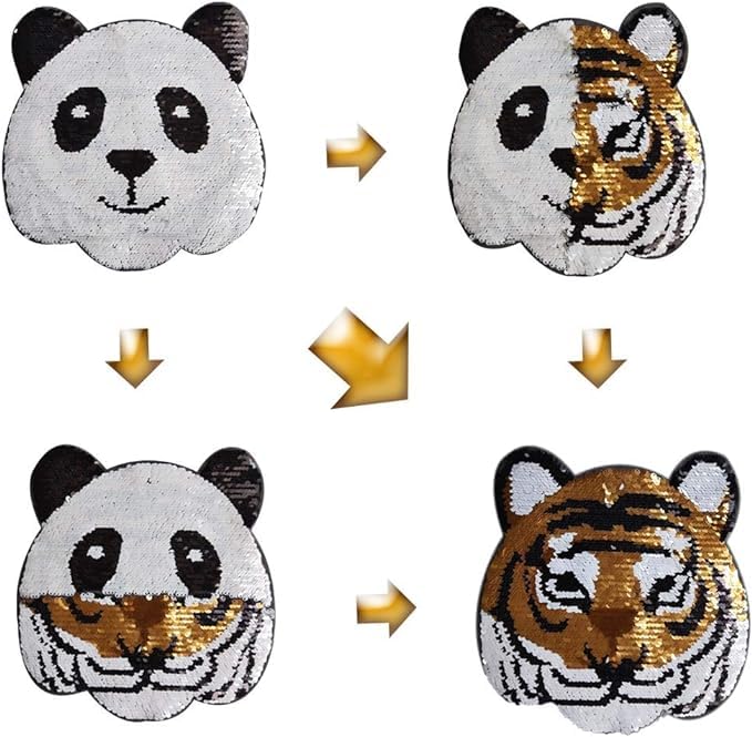 2 in One Panda and Tiger Face Sequins Patch