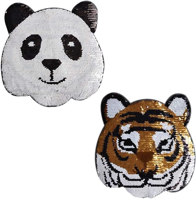 2 in One Panda and Tiger Face Sequins Patch