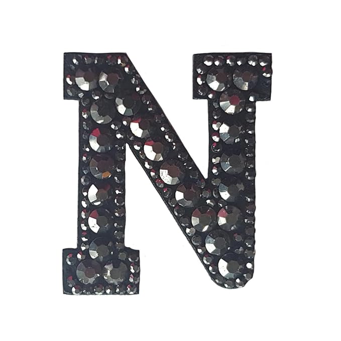 Letter W Black Rivet Hematite Hot fix Or Sew Patch