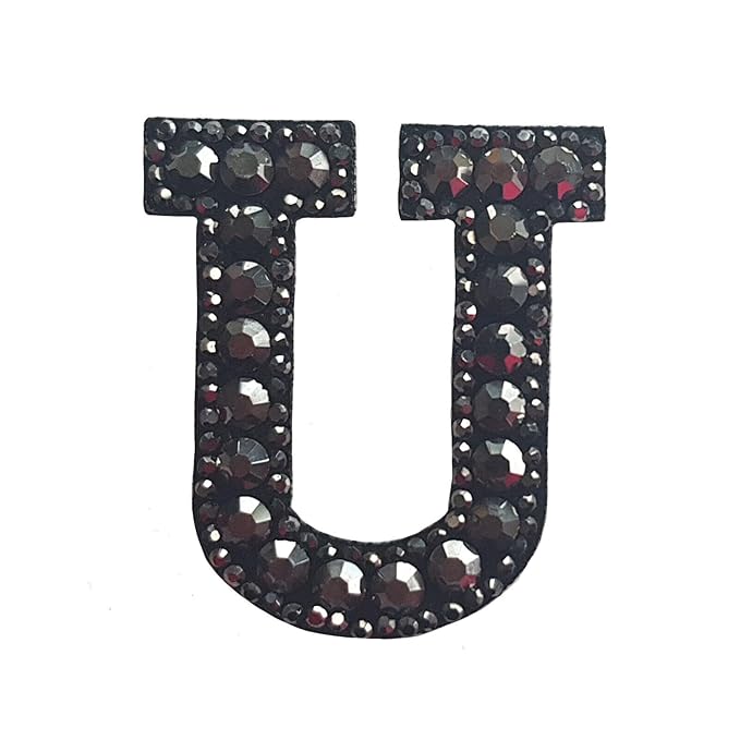 Letter W Black Rivet Hematite Hot fix Or Sew Patch