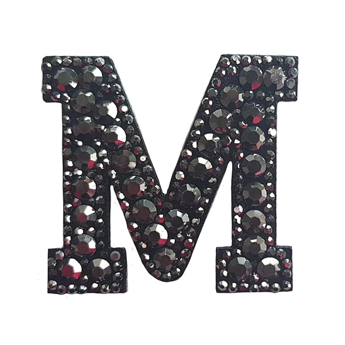 Letter W Black Rivet Hematite Hot fix Or Sew Patch