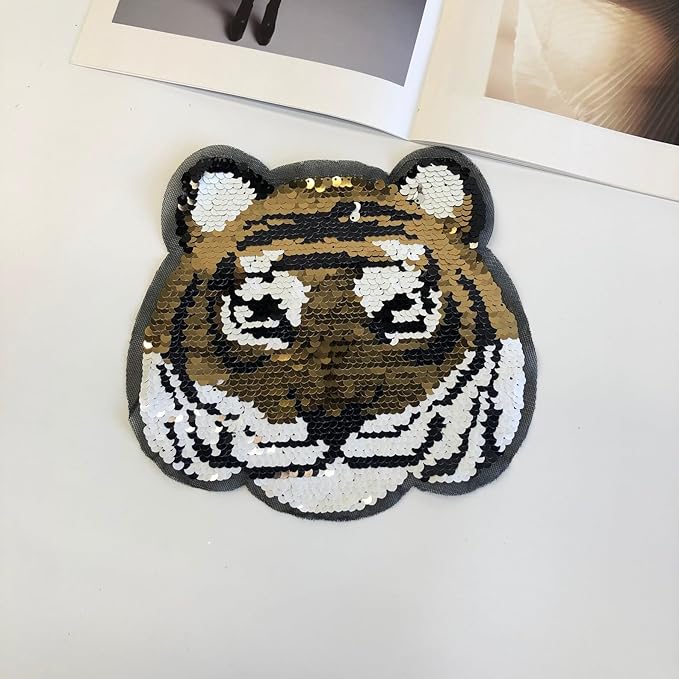2 in One Panda and Tiger Face Sequins Patch