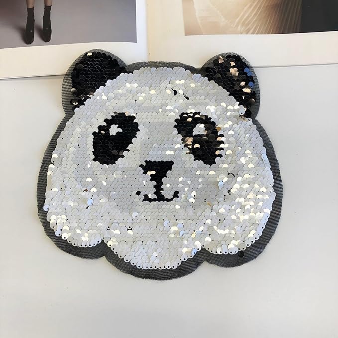 2 in One Panda and Tiger Face Sequins Patch
