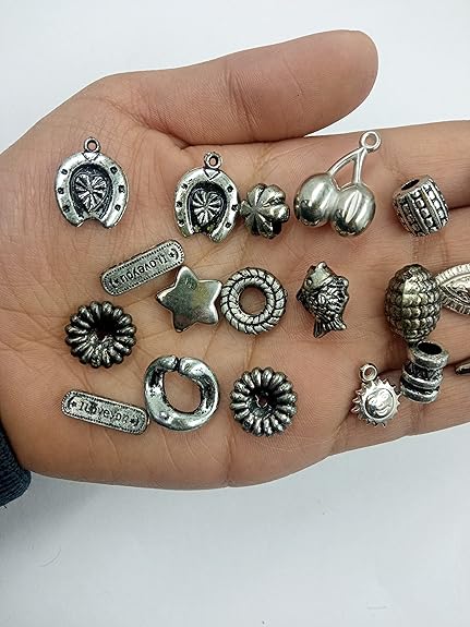 Silver and Gunmetal Bead Assortment Set (25 pieces)