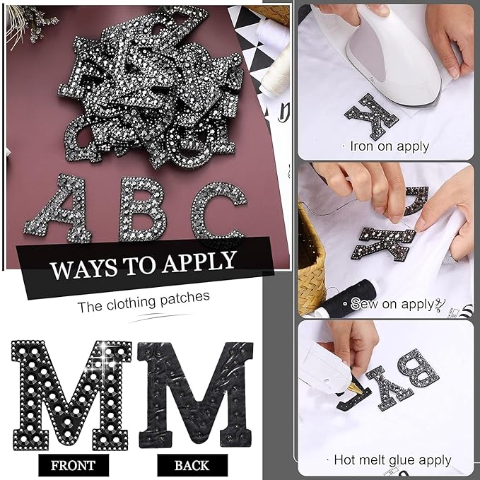 Letter C Black Rivet Hematite Hot fix Or Sew Patch