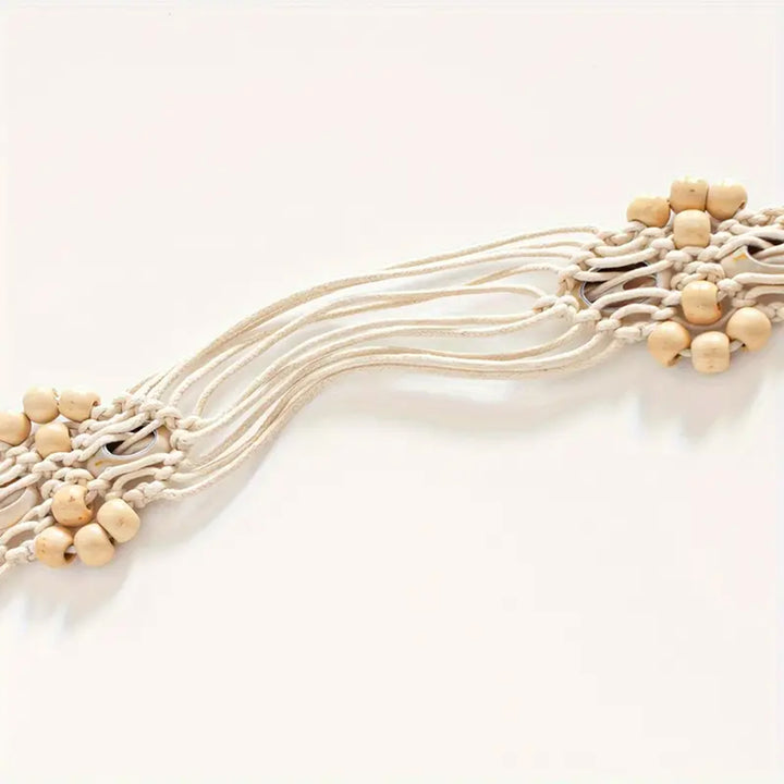 Wooden Bead white Tassel Macrame belt
