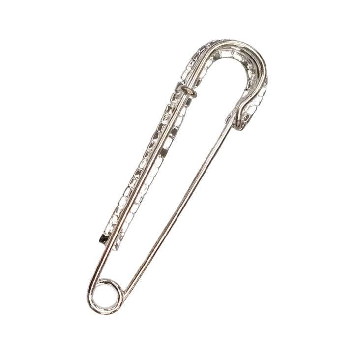 Rhinestone Detailed Silver Safety Pin Brooch