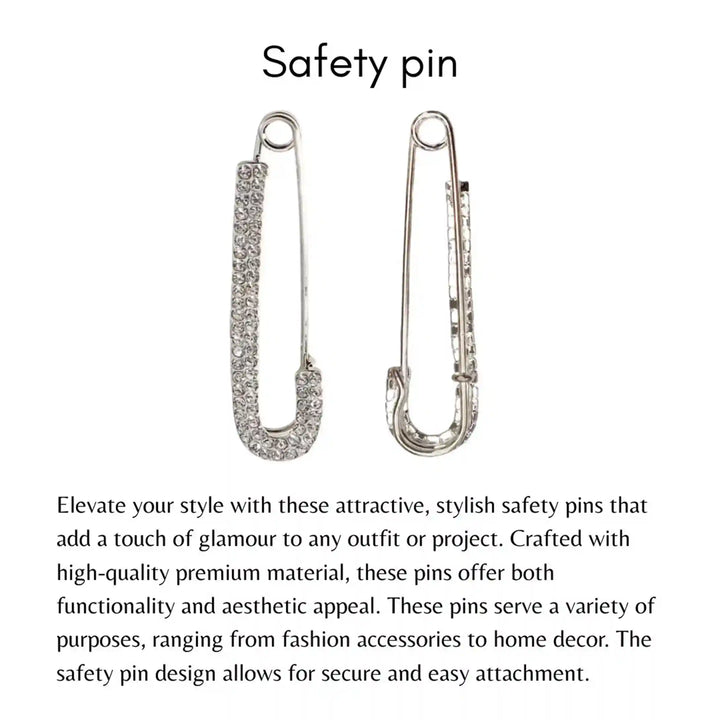 Rhinestone Detailed Silver Safety Pin Brooch