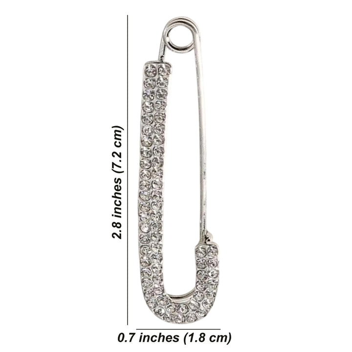 Rhinestone Detailed Silver Safety Pin Brooch