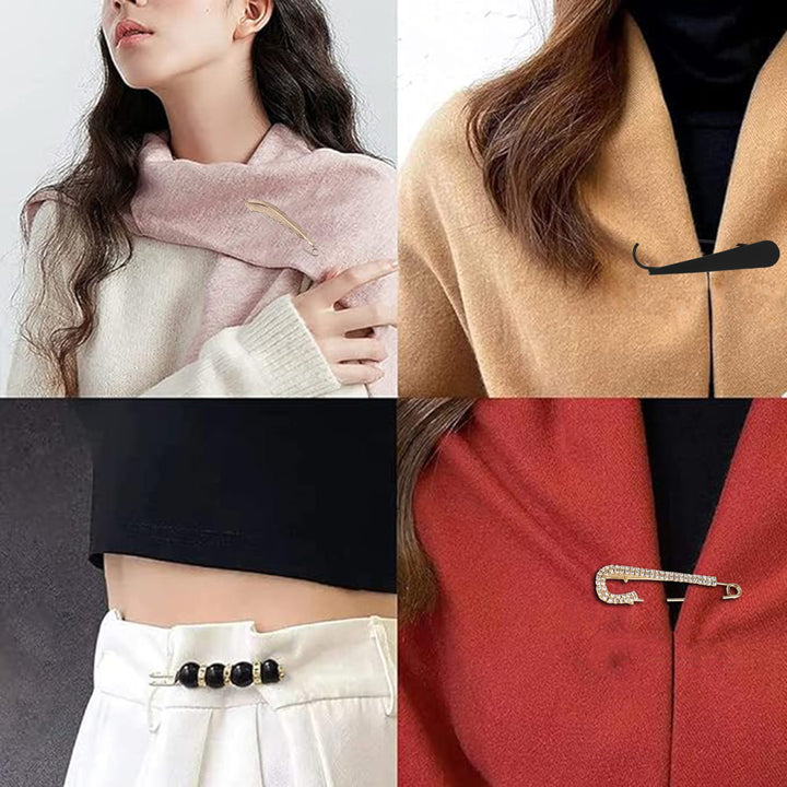 Cross Metallic Silver Safety Pin Brooch