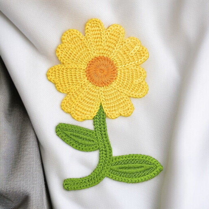 Crochet Sun Flower with Leaves Sew On Applique Patches