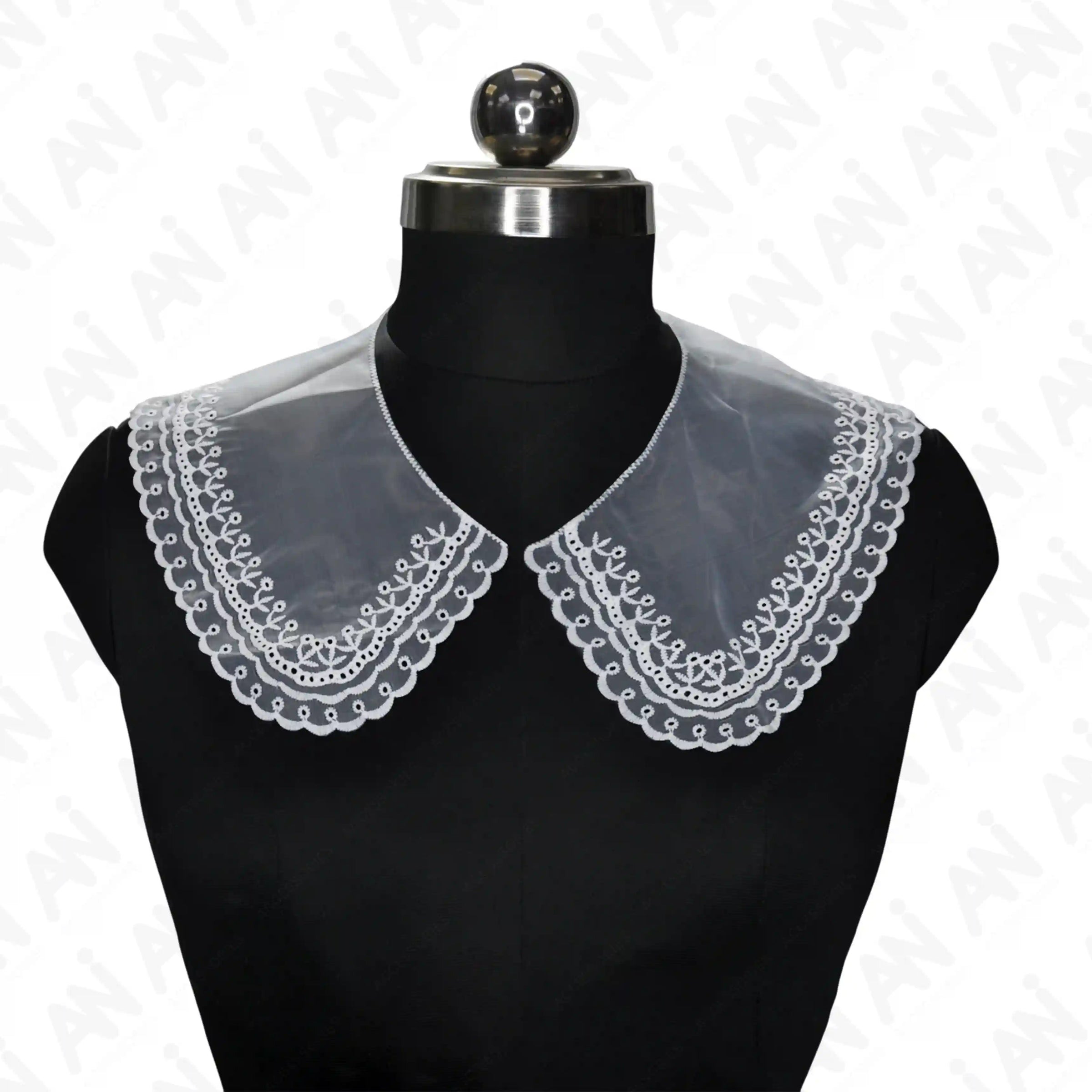 Collar Neckline with white embroidery 