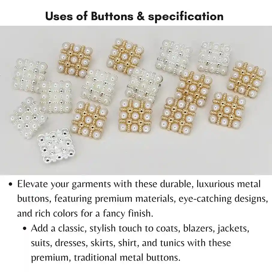 Pearl Square Medallion Button | 15mm(24L), 18mm(28L) & 20mm(32L)