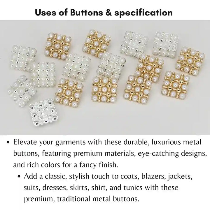 Pearl Square Medallion Button | 15mm(24L), 18mm(28L) & 20mm(32L)