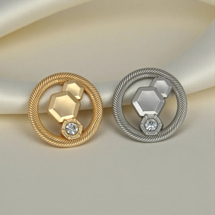 Hexagon Rope-Edge Jewel Metal Button | 18mm(28L), 20mm(32L) & 23mm(36L)
