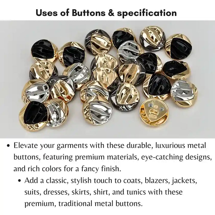 Weavy V Style Metal Buttons | 18mm(28L) & 23mm(36L)
