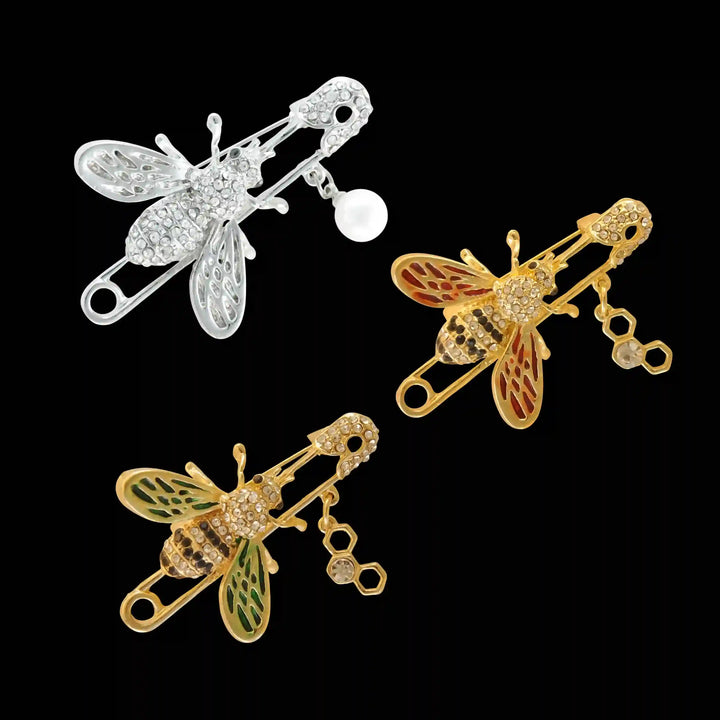 Encrusted Bee Safety Pin Brooch
