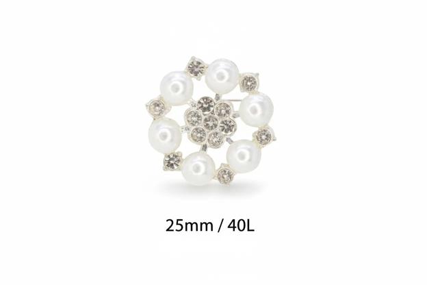 Pearl Floral Style Silver Buttons | 25mm(40L)
