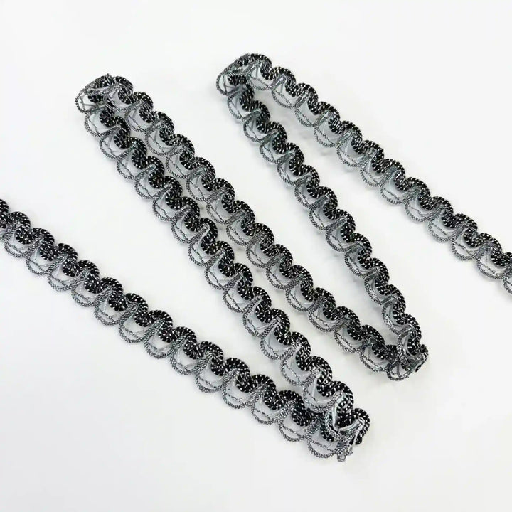 Black & Silver Zari Lace, 1 cm Thin Border (2 Metres)S9L-5
