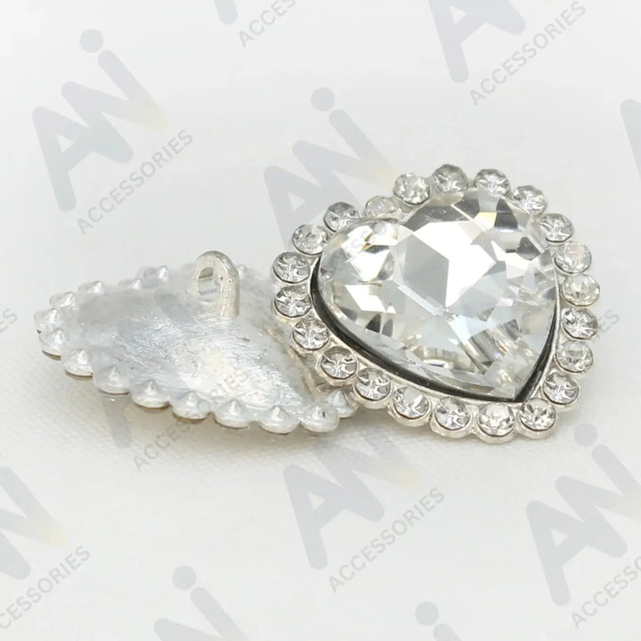 Diamond Heart shape Silver Metal Buttons | 19mm(30L) & 25mm(40L)