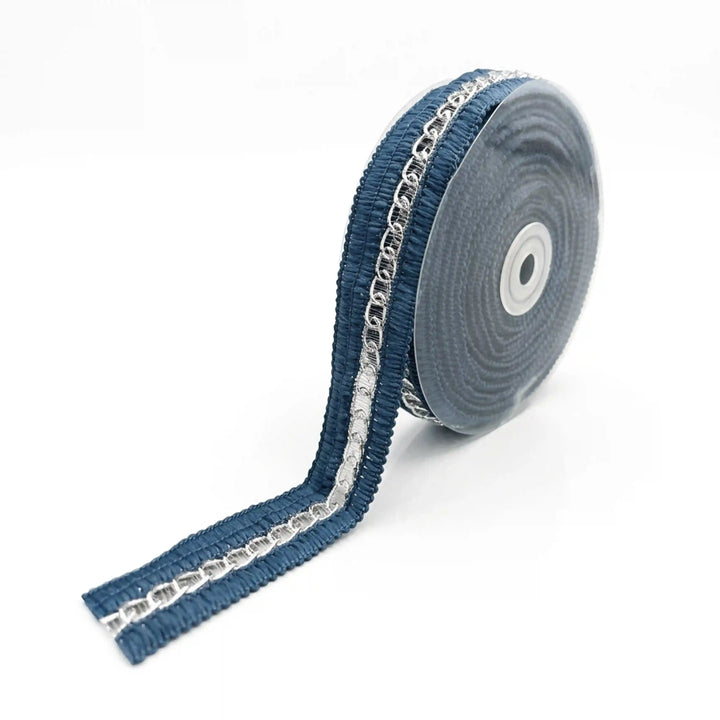 Blue Silver Chain Lace Border, 2.5 cm (2 Metres) S9L-4