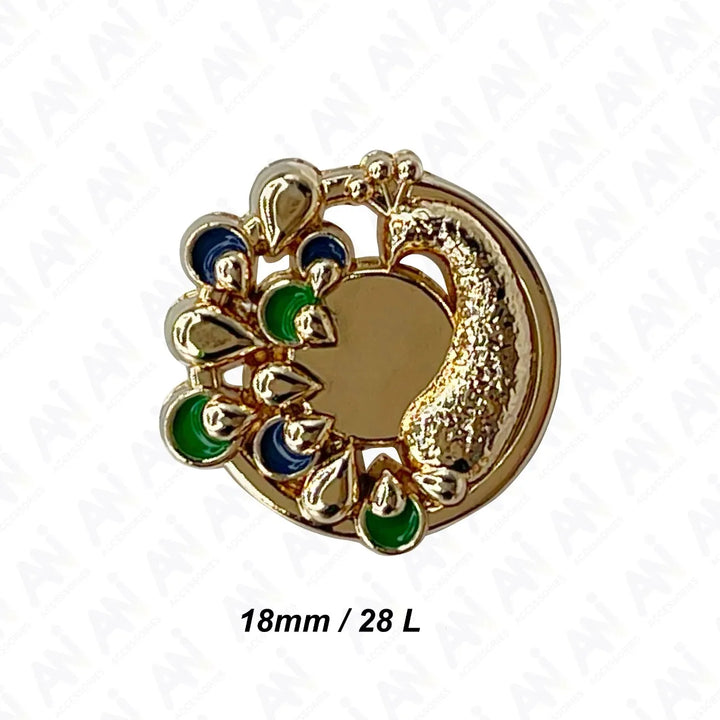 Decorative Peacock Metal Buttons | 18mm(28L), 25mm(40L)