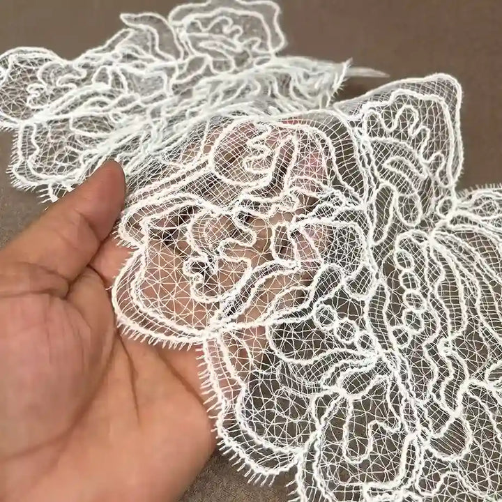 Italian Rose Floral Eyelash Lace Trim | Width 17.5cm (6.8 Inches) 175mm