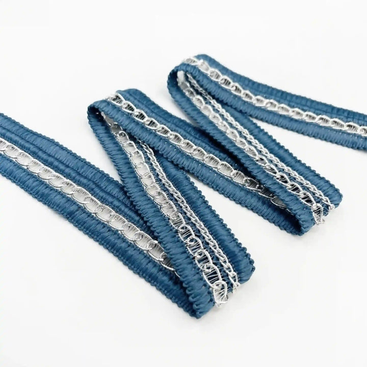 Blue Silver Chain Lace Border, 2.5 cm (2 Metres) S9L-4