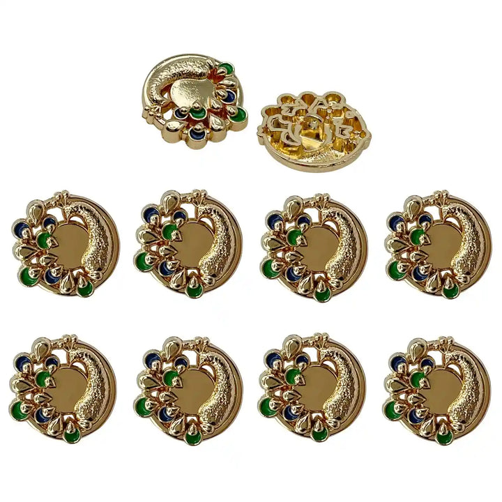 Decorative Peacock Metal Buttons | 18mm(28L), 25mm(40L)