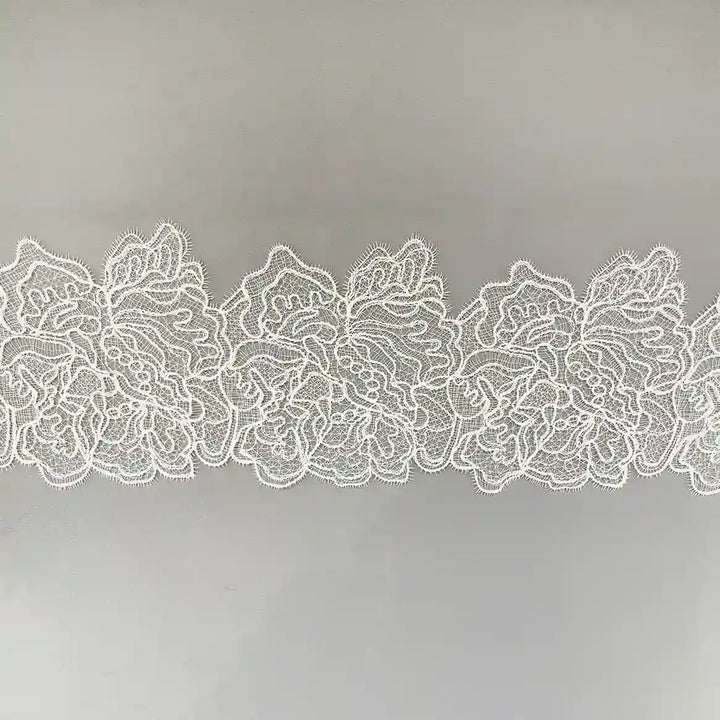 Italian Rose Floral Eyelash Lace Trim | Width 17.5cm (6.8 Inches) 175mm