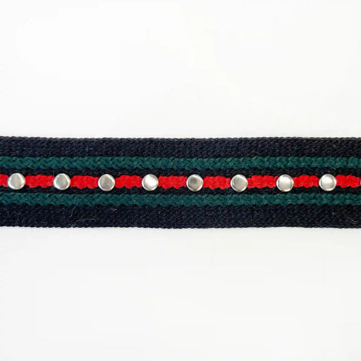 Green Red Stripe Studded Metal Eyelet Lace, 2 cm (2 Metres)