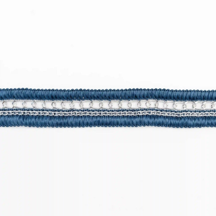 Blue Silver Chain Lace Border, 2.5 cm (2 Metres) S9L-4