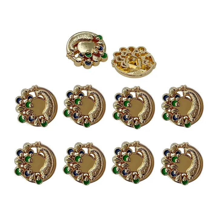 Decorative Peacock Metal Buttons | 18mm(28L), 25mm(40L)