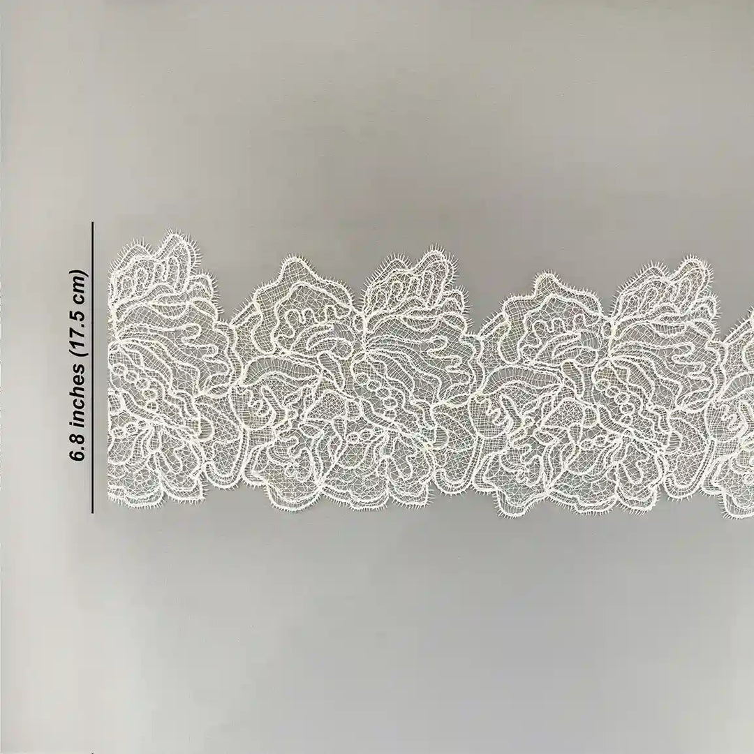 Italian Rose Floral Eyelash Lace Trim | Width 17.5cm (6.8 Inches) 175mm