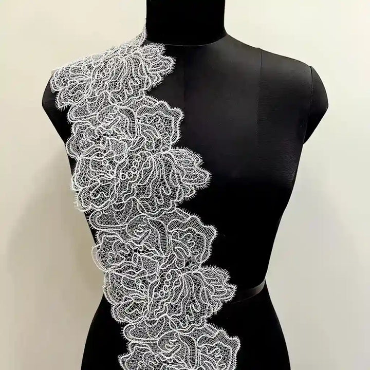 Italian Rose Floral Eyelash Lace Trim | Width 17.5cm (6.8 Inches) 175mm