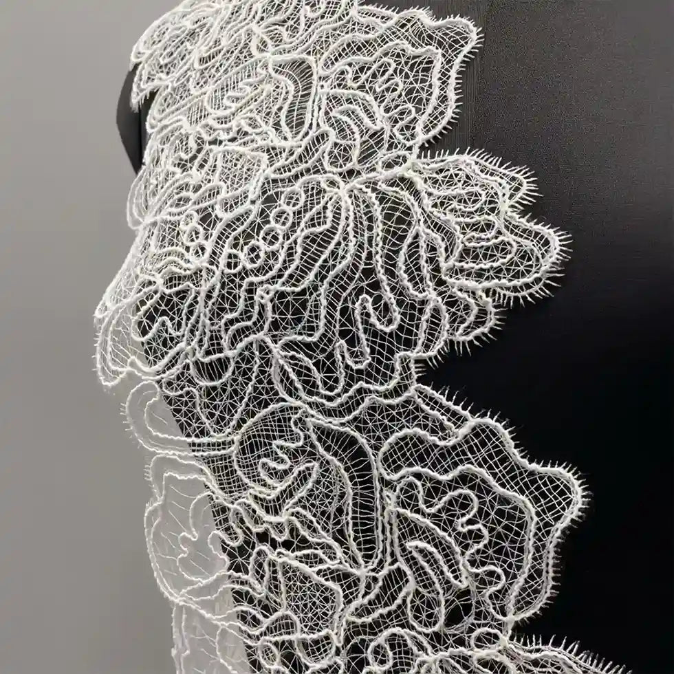 Italian Rose Floral Eyelash Lace Trim | Width 17.5cm (6.8 Inches) 175mm