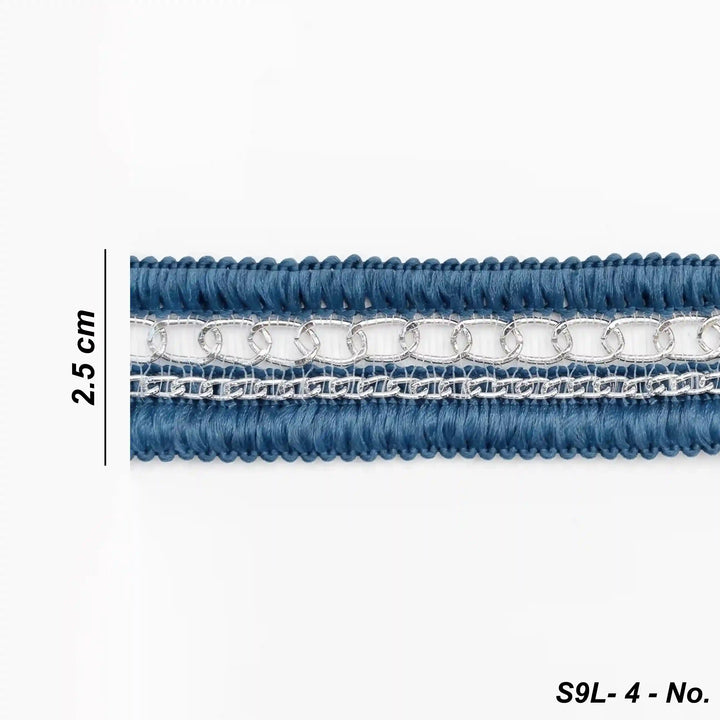 Blue Silver Chain Lace Border, 2.5 cm (2 Metres) S9L-4