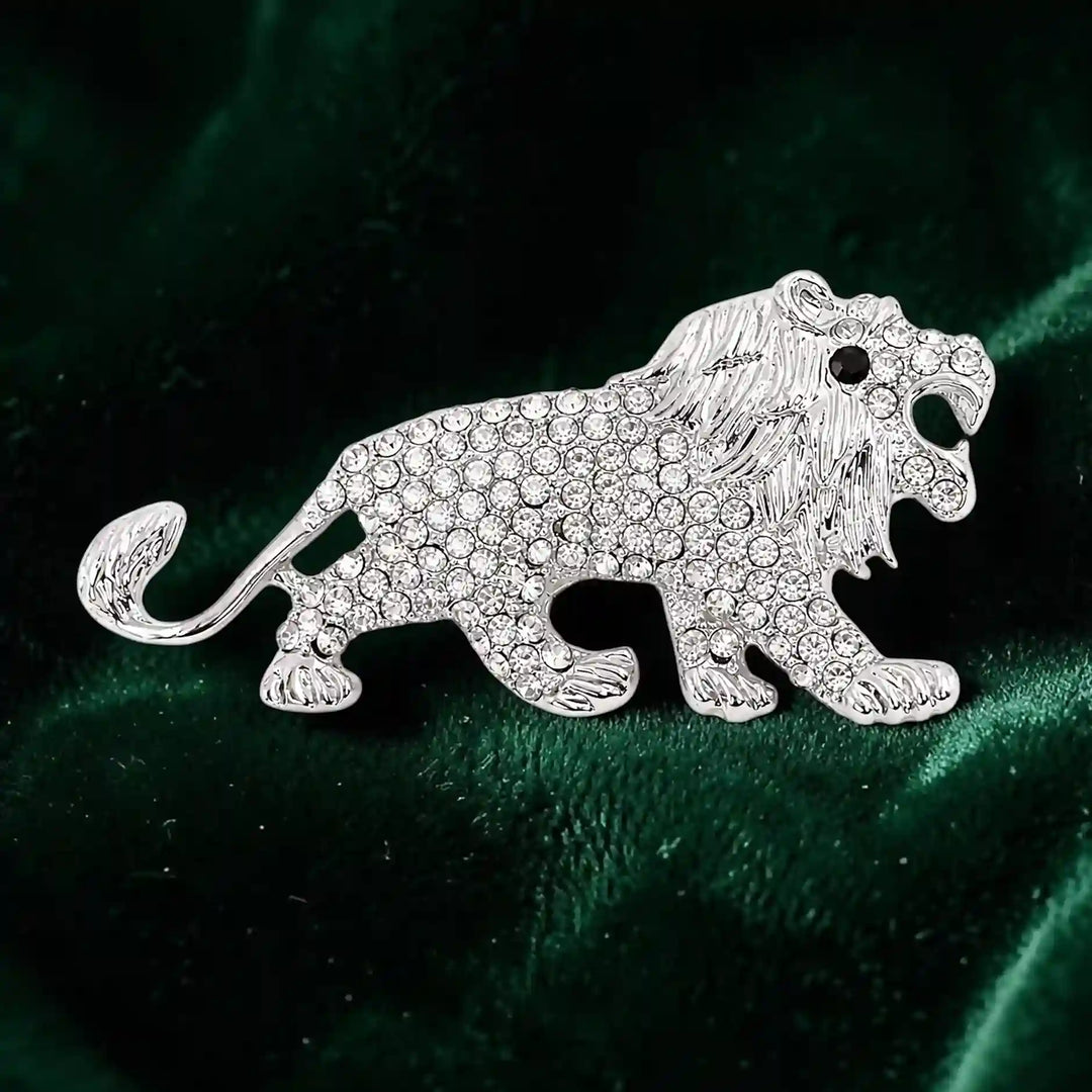 Silver Crystal Lion Brooch & Square Button Combo Pack