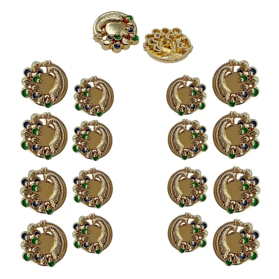 Decorative Peacock Metal Buttons | 18mm(28L), 25mm(40L)