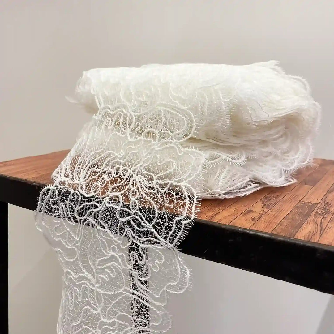Italian Rose Floral Eyelash Lace Trim | Width 17.5cm (6.8 Inches) 175mm