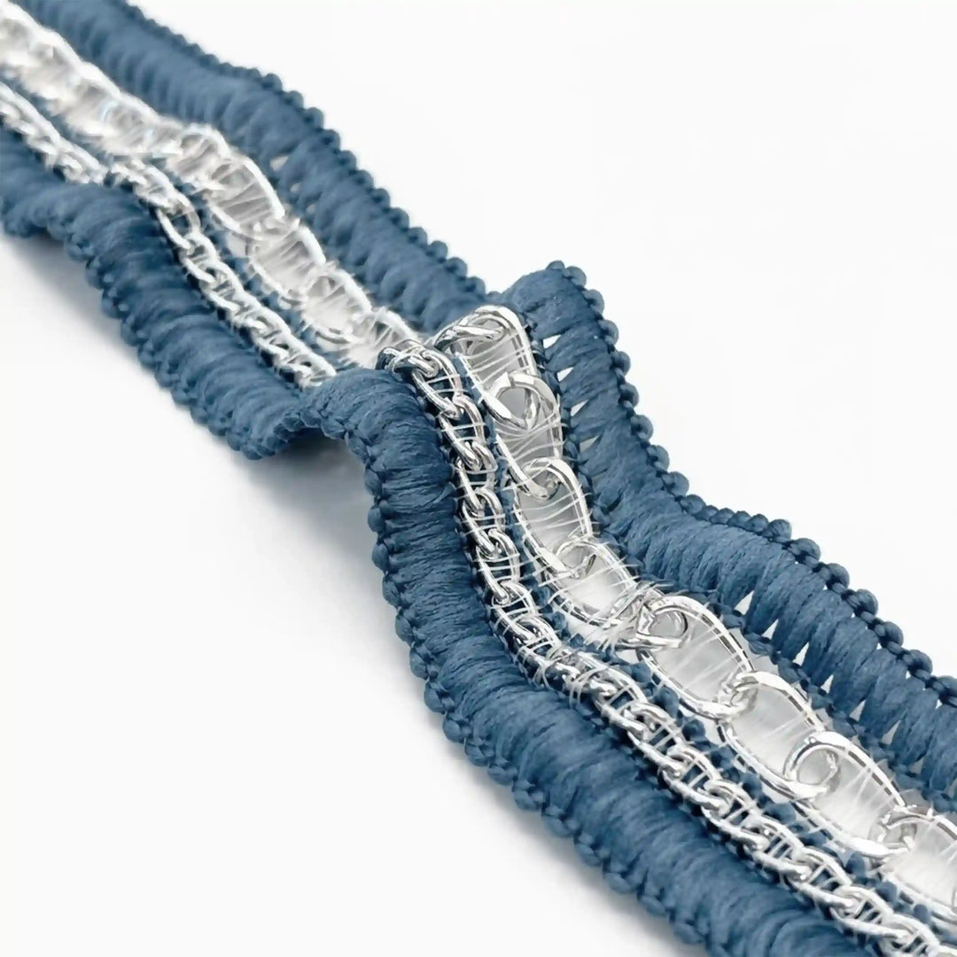 Blue Silver Chain Lace Border, 2.5 cm (2 Metres) S9L-4