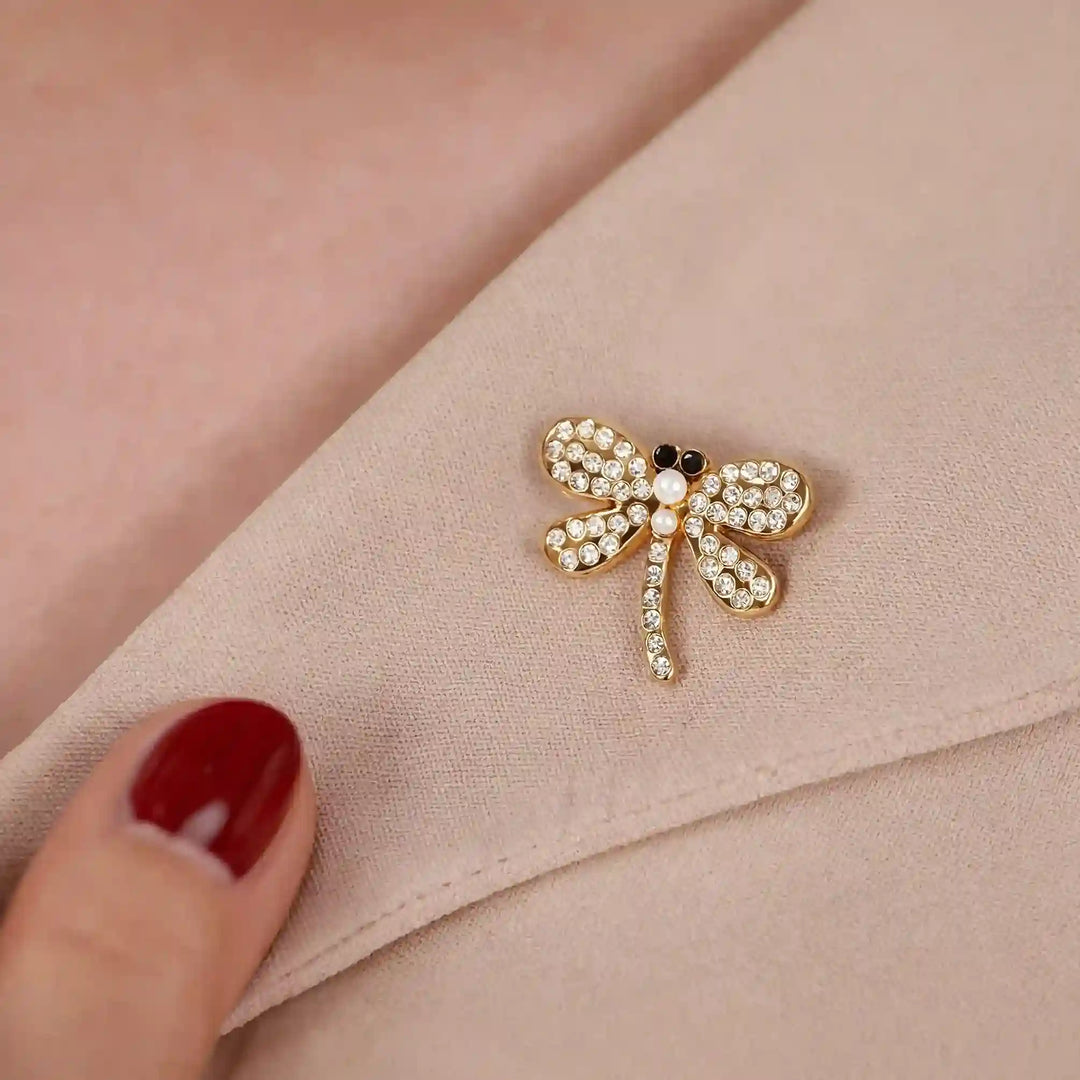 Dragonfly Rhinestone Peral Brooch