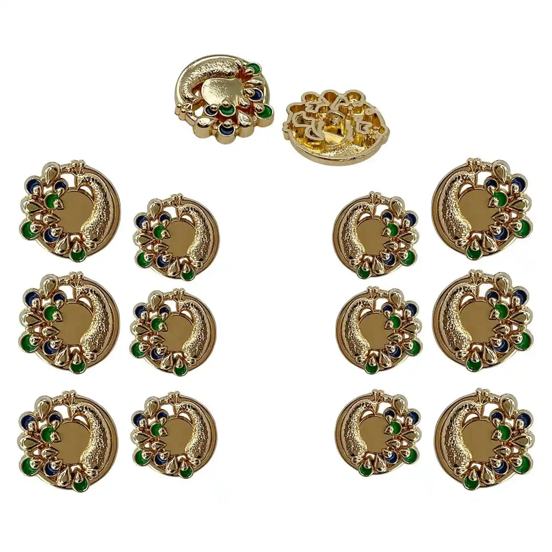 Decorative Peacock Metal Buttons | 18mm(28L), 25mm(40L)
