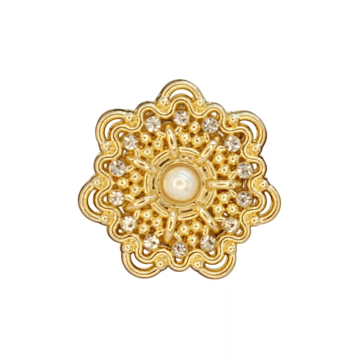 Gold Floral Metal Button with Diamond and Pearl Accents