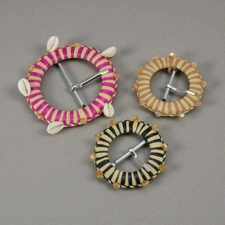 Traditional Raffia Wrapped Decorative Buckle | 5.4cm & 7cm