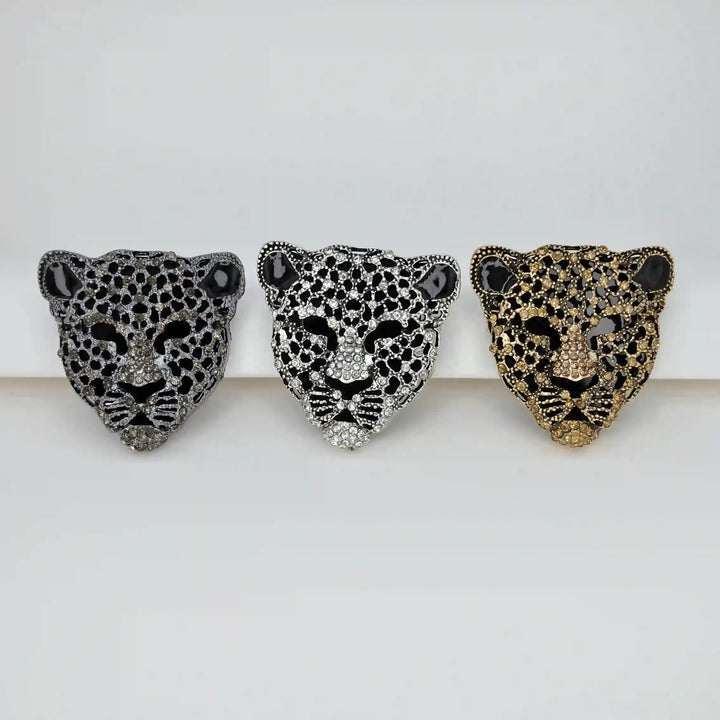 Panther Leopard Head Rhinestone Brooch