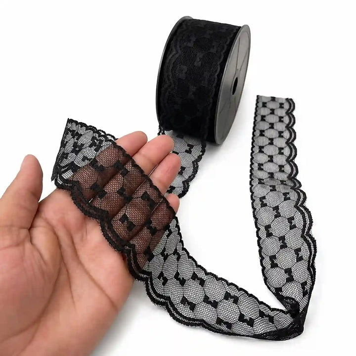 Black Geometric Scalloped Lace | 5 Meters | SKU-B54