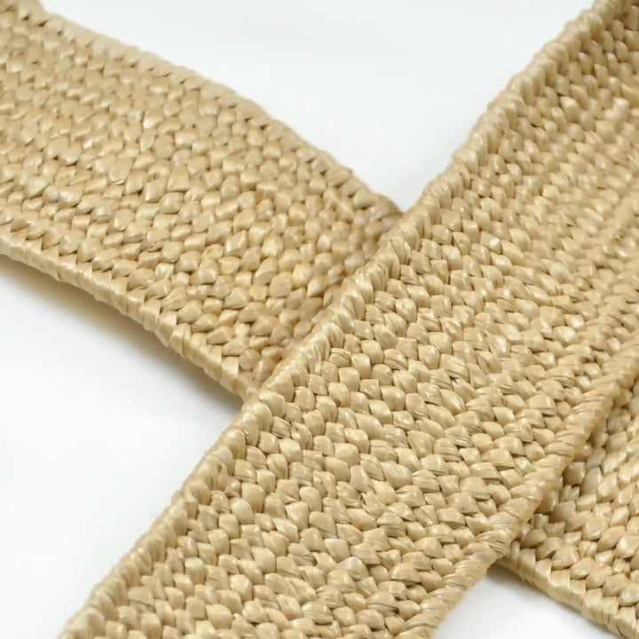 Square Black Textured Buckle Raffia Belt